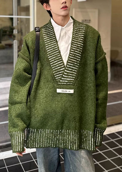 New Green V Neck Cozy Knit Sweaters Fall