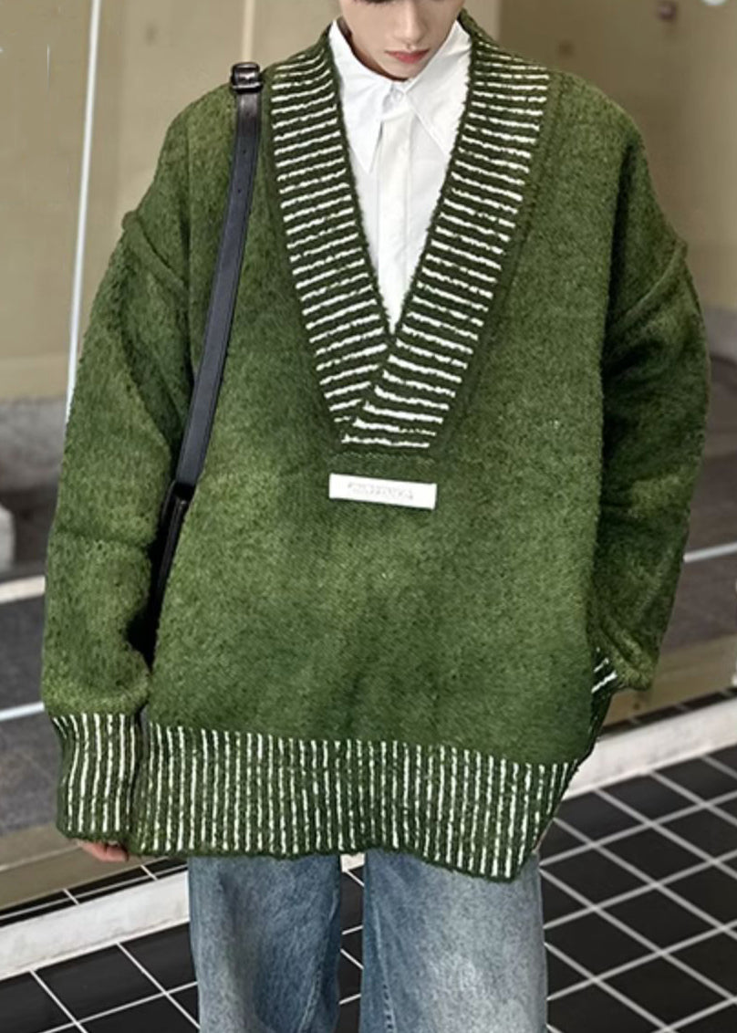 New Green V Neck Cozy Knit Sweaters Fall
