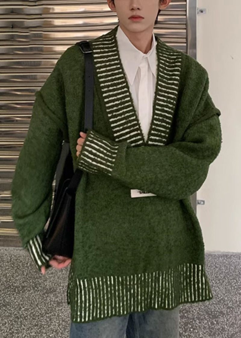 New Green V Neck Cozy Knit Sweaters Fall