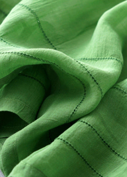New Green V Neck Linen Long Dress Bracelet Sleeve