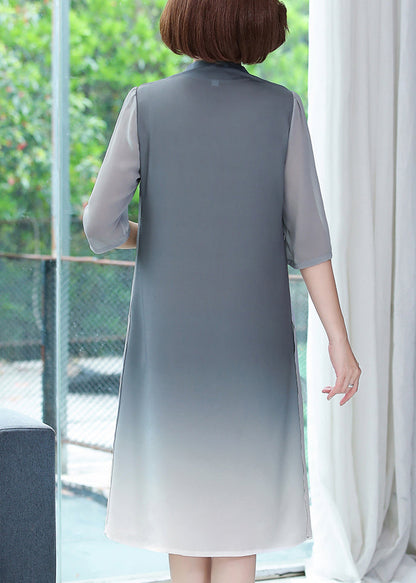 New Grey Print False Two Pieces Chiffon Dress Summer