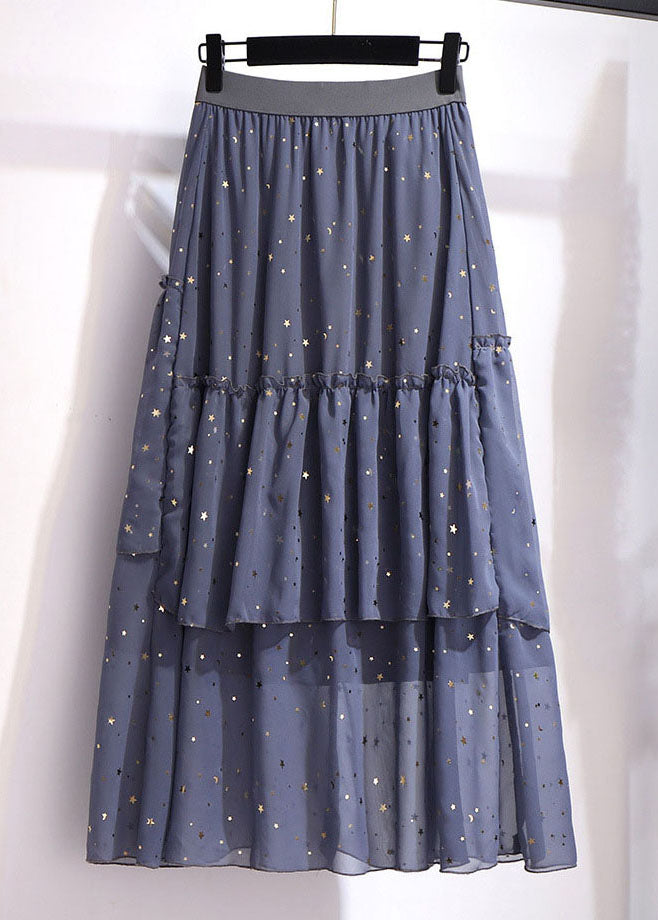 New Grey Ruffled Sequins Patchwork Tulle a Iine Skirts Summer