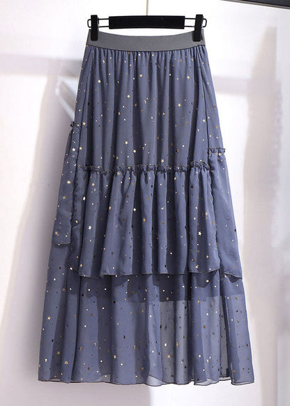 New Grey Ruffled Sequins Patchwork Tulle a Iine Skirts Summer
