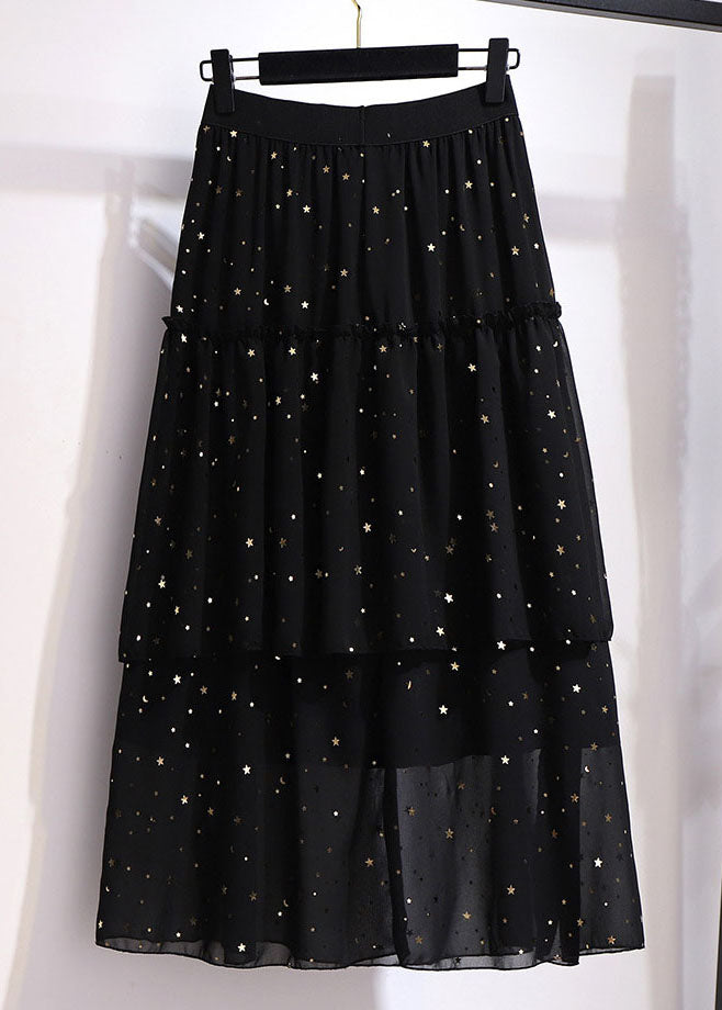 New Grey Ruffled Sequins Patchwork Tulle a Iine Skirts Summer