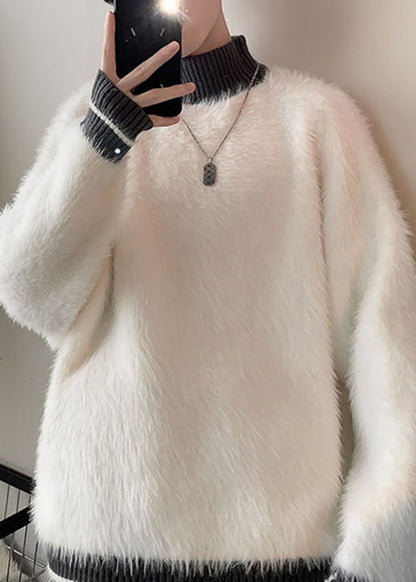 New Grey Turtleneck Patchwork Mink Velvet Sweaters Winter