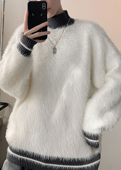 New Grey Turtleneck Patchwork Mink Velvet Sweaters Winter