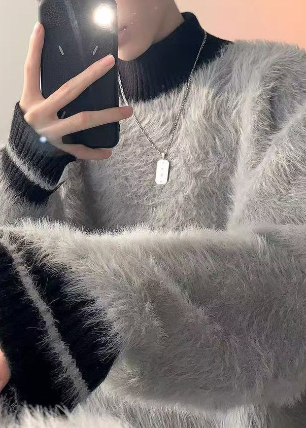New Grey Turtleneck Patchwork Mink Velvet Sweaters Winter