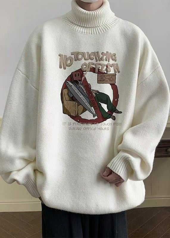 New Khaki Turtleneck Print Cozy Knit Sweaters Winter