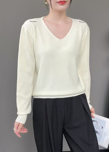 New Khaki V Neck Knit Sweater Fall