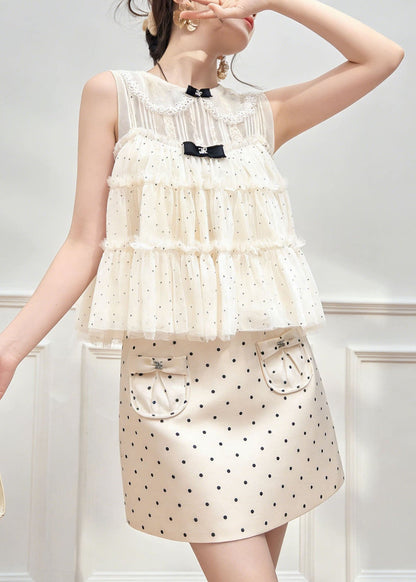 New Lace Patchwork Dot Spaghetti Strap Camisole and Skirts Summer Three Piece Set
