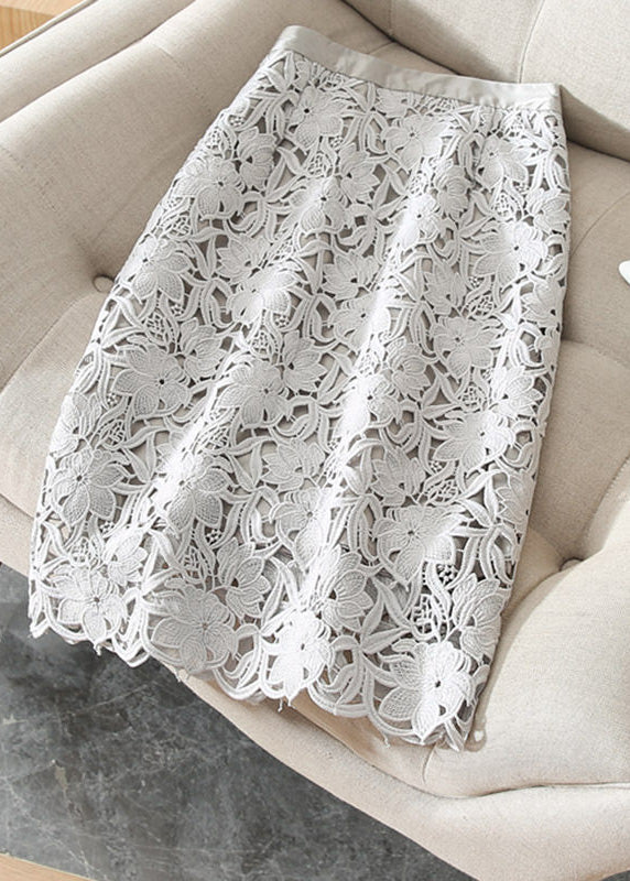 New Light Pink Hollow Out Lace High Waisted Skirts Summer