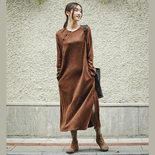 New Loose Brown Knitted Maxi Dresses Clothes