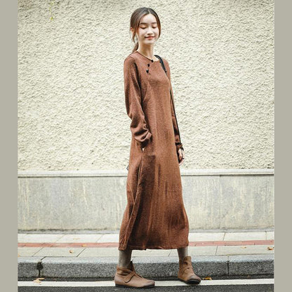 New Loose Brown Knitted Maxi Dresses Clothes