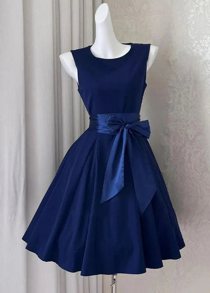 New Navy Bow Cotton Mid Dress Sleeveless