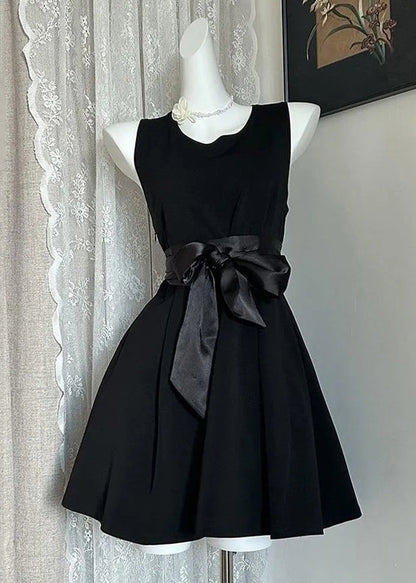 New Navy Bow Cotton Mid Dress Sleeveless