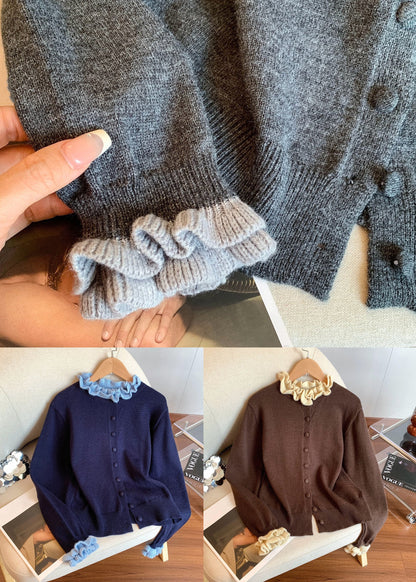 New Navy Original Design Patchwork Knit Coats Petal Sleeve
