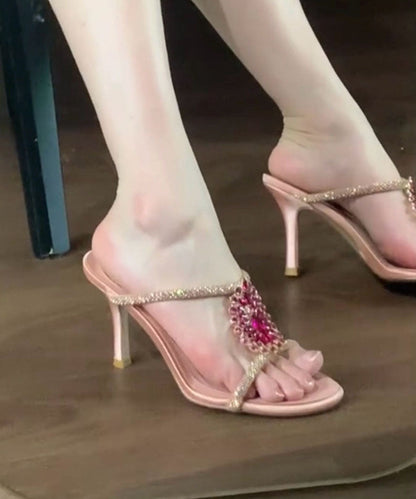 New Peep Toe Zircon Flower Pink High Heel Slippers