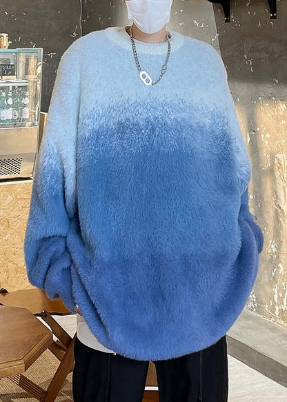 New Pink Gradient Color Thick Mink Hair Knitted Sweaters Fall