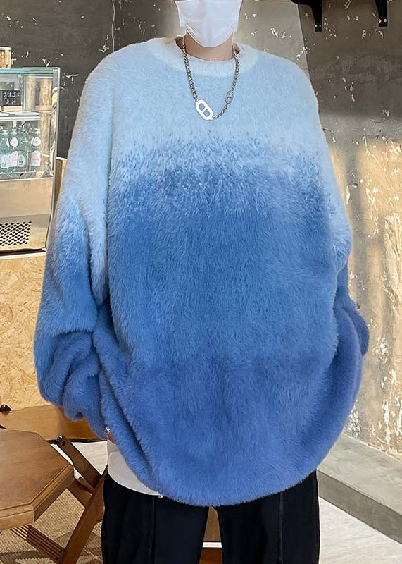 New Pink Gradient Color Thick Mink Hair Knitted Sweaters Fall