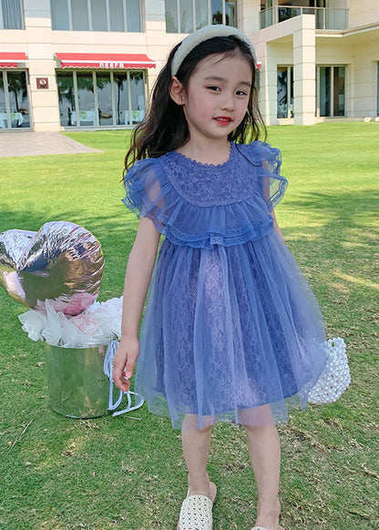 New Purple Ruffled Patchwork Tulle Kids Princess Dresses Summer