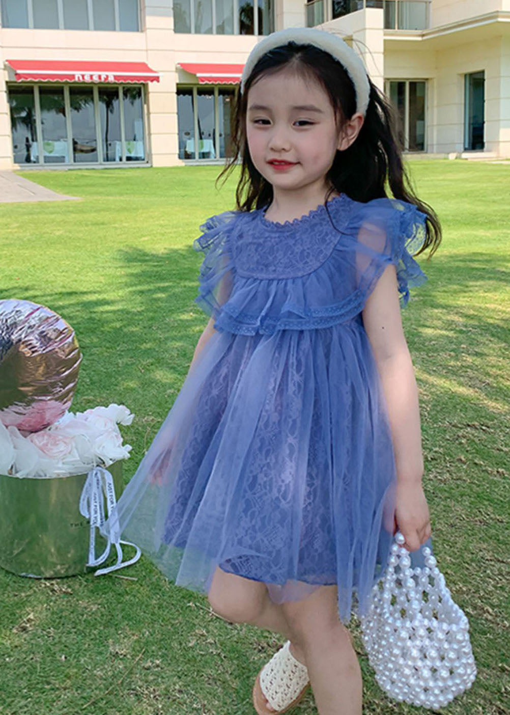 New Purple Ruffled Patchwork Tulle Kids Princess Dresses Summer