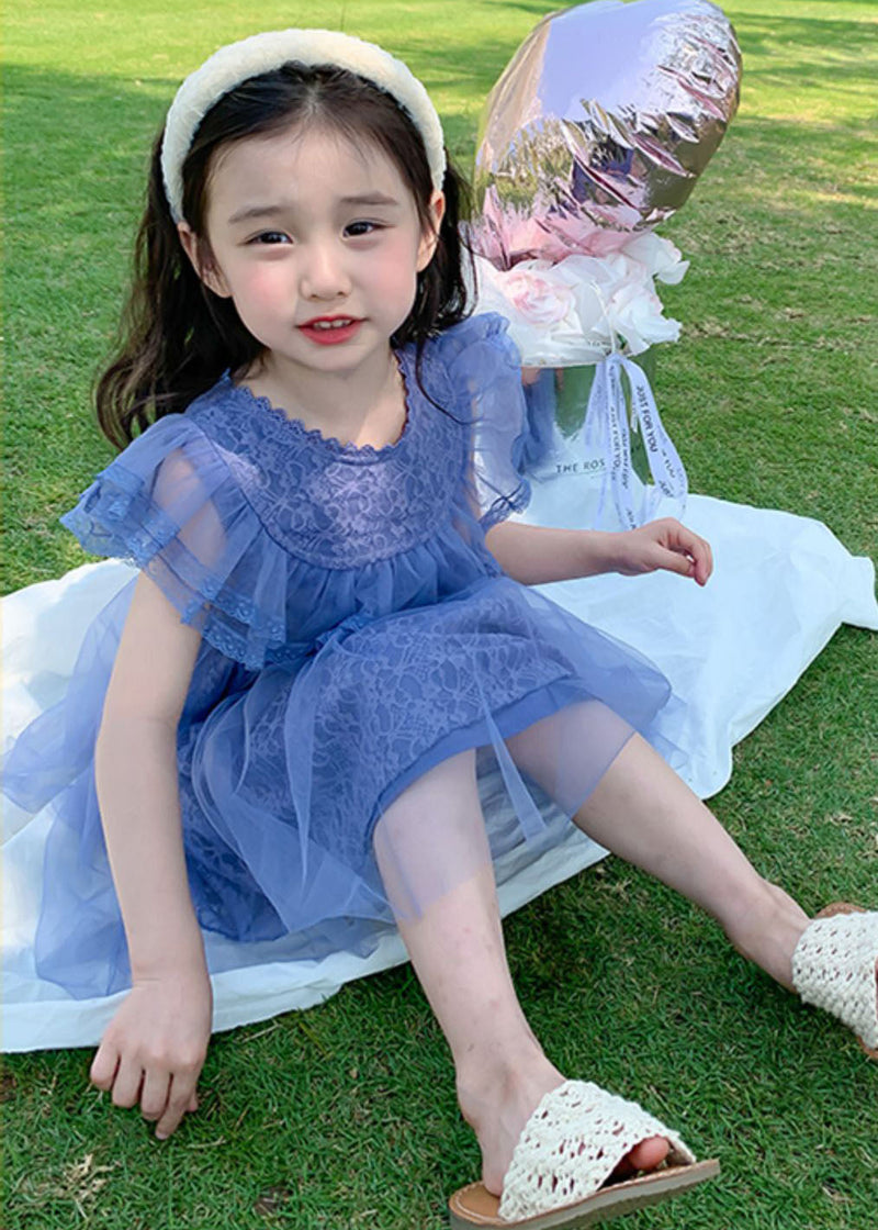 New Purple Ruffled Patchwork Tulle Kids Princess Dresses Summer
