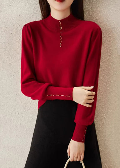 New Red Hollow Out Wool Knit Sweater Spring