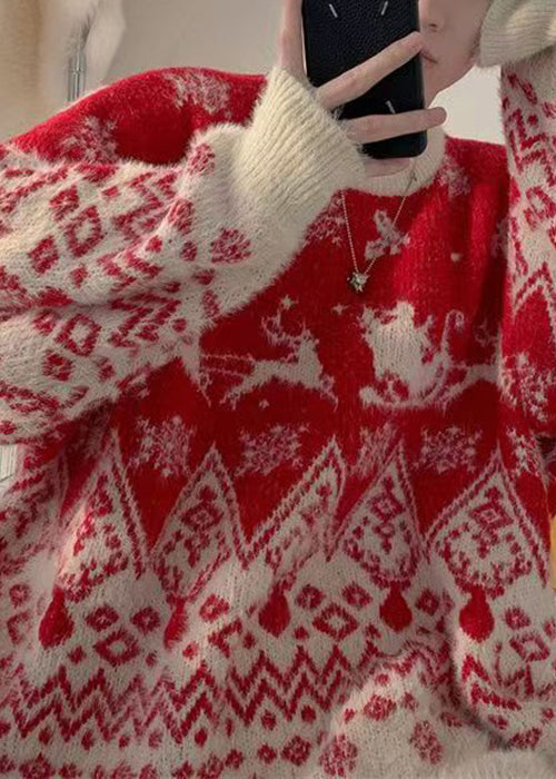 New Red O Neck Cozy Thick Cotton Knit Sweaters Winter