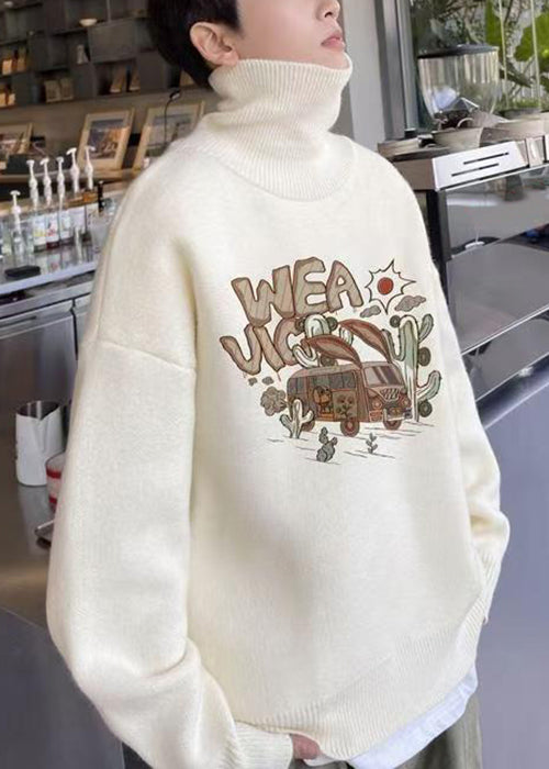 New Red Print Cozy Knit Sweaters Turtleneck Winter