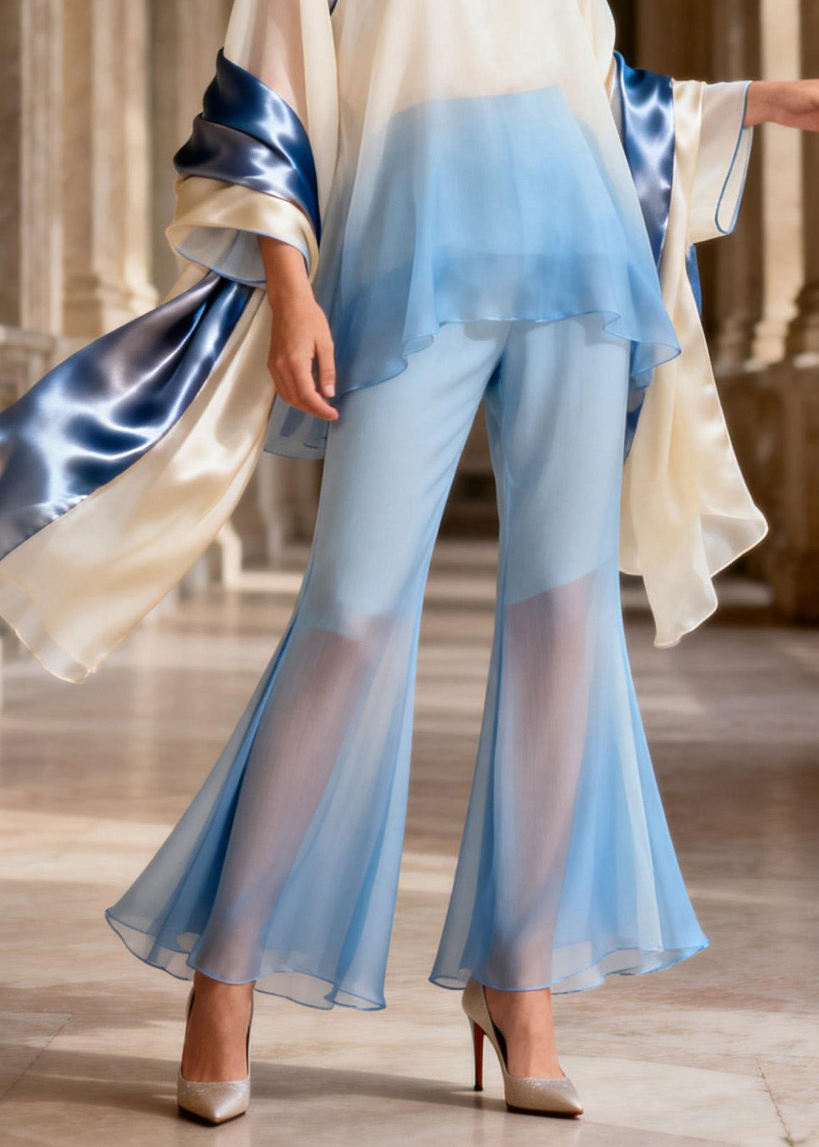 New Retro Mandarin Collar Silk Two Pieces Set Spring
