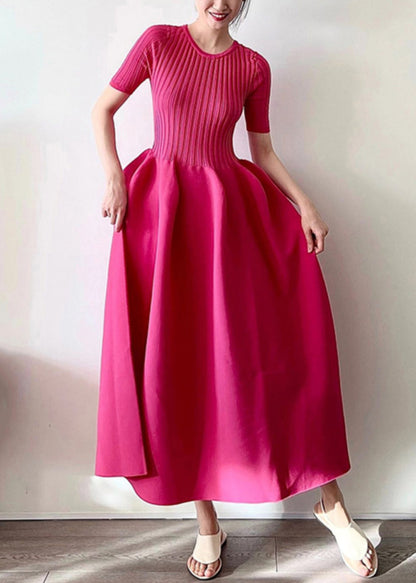 New Rose O Neck Knit Long Dresses Half Sleeve