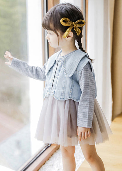 New Striped Patchwork Waistcoat and Dress Cotton Two Pieces Set Fall