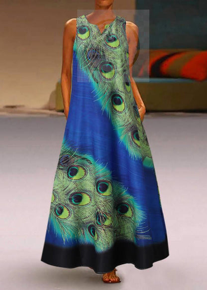 New Summer Green Feather Dress Sleeveless Long Dress