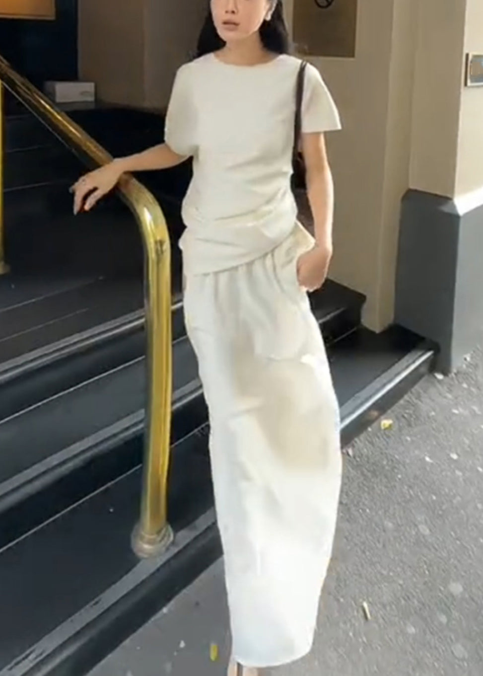 New White O Neck Tops and Skirts Cotton Two-piece Set Summer