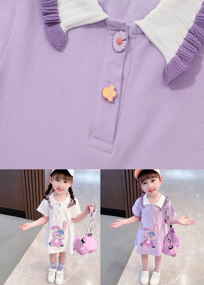 New White Ruffled Patchwork Cotton Kids Dress Summer
