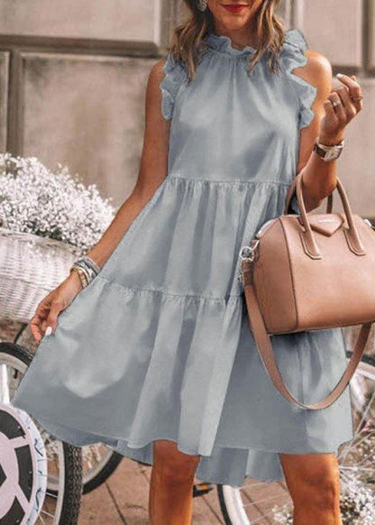 New White Ruffled Cotton Dress Sleeveless