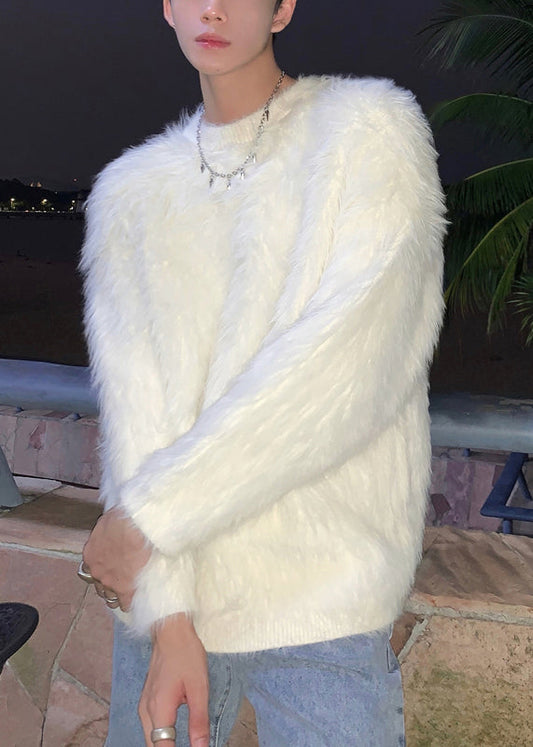 New White Cozy Mink Velvet Sweaters O Neck Winter