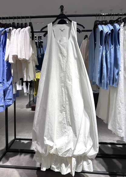 New White U Neck Cotton Long Dresses Dresses Sleeveless