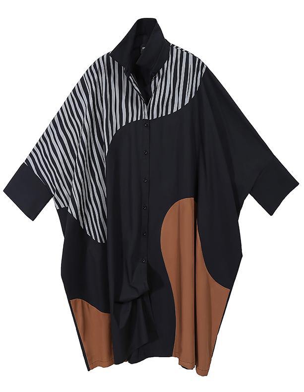 New Woman Long Batwing Sleeves Patchwork Shirt Dress