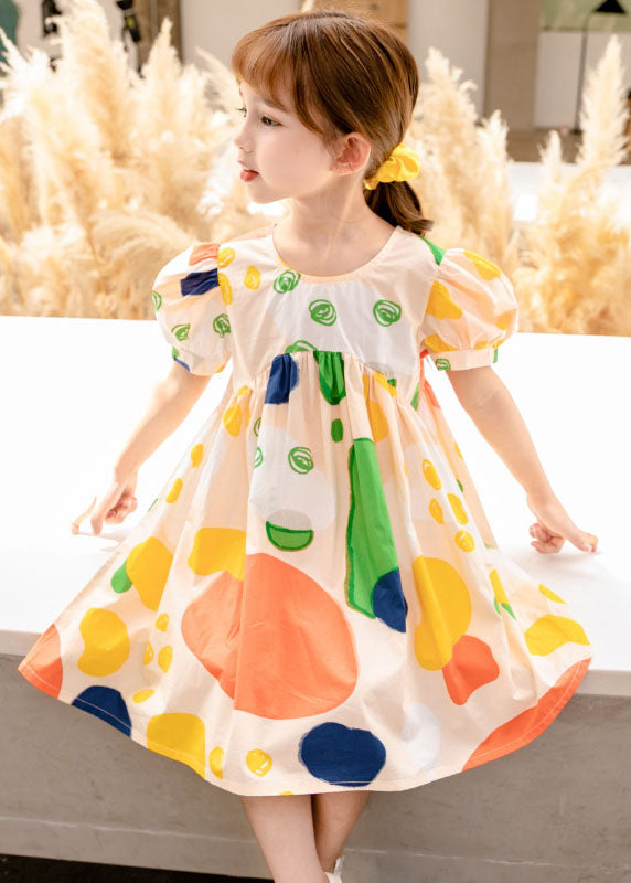 New Yellow O Neck Print Patchwork Cotton Baby Dresses Summer