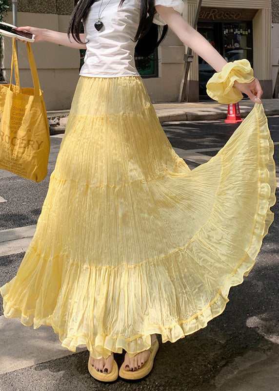 New Yellow Wrinkled Tulle Skirts Summer