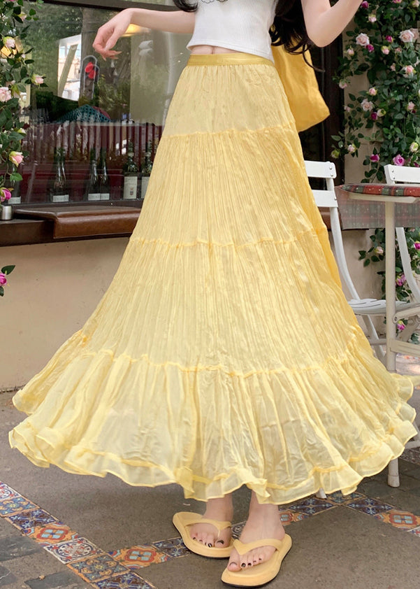 New Yellow Wrinkled Tulle Skirts Summer