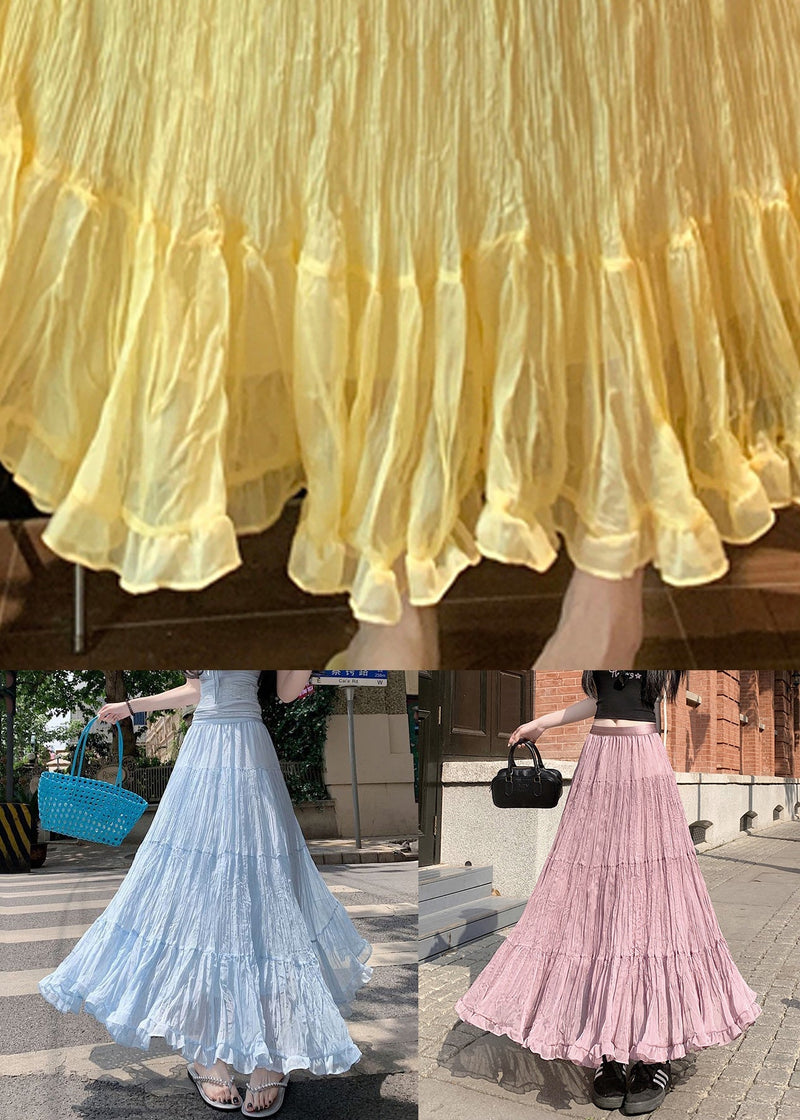 New Yellow Wrinkled Tulle Skirts Summer