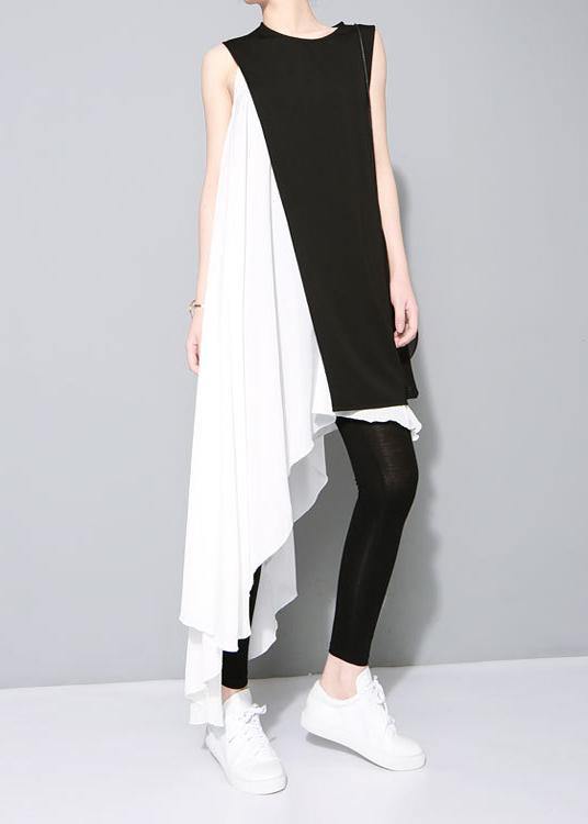 New Asymmetrical Design Personality Stitching Two Piece Dress