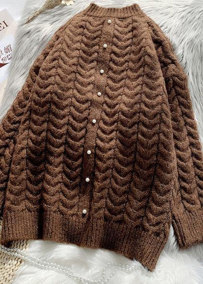 New Autumn and Winter Retro Mahogany Khaki Sweater Suit Skirt Two Piece Set