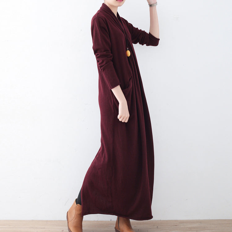 New Burgundy Sweater Dresses Plussize Pullover Asymmetric Winter Dress