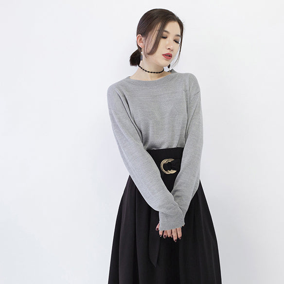 New Gray Cozy Sweater O Neck Knitted Tops Baggy Blouse