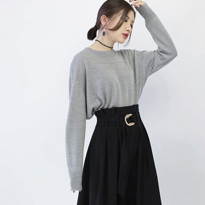 New Gray Cozy Sweater O Neck Knitted Tops Baggy Blouse