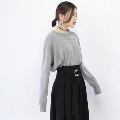 New Gray Cozy Sweater O Neck Knitted Tops Baggy Blouse