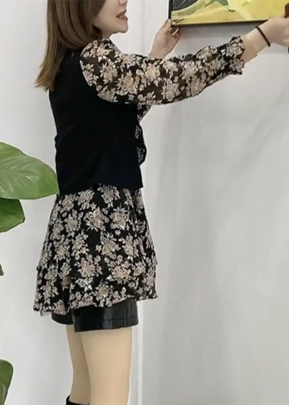 Novelty Black O-neck Bow Patchwork Mid Dress Spring